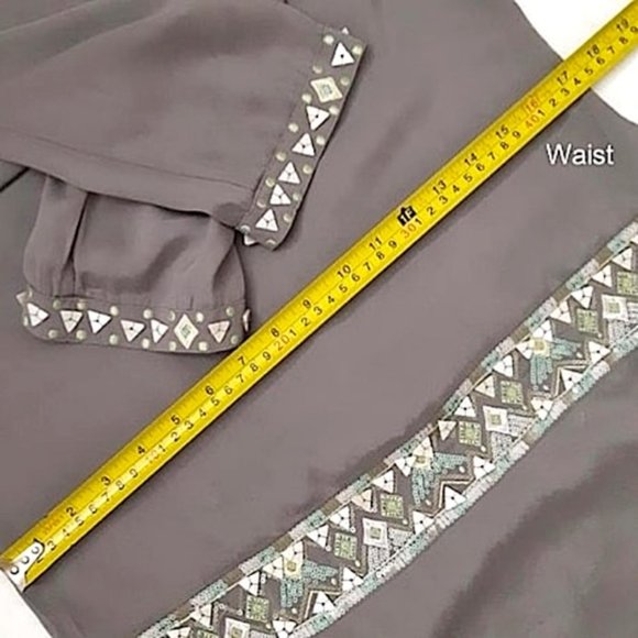 GUESS by MARCIANO Silk Blend Dress Embroidered MOP Sequin Button Grey Tu… - Picture 10 of 12